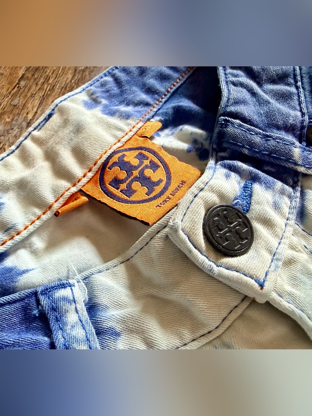Tory Burch - Ana Frayed Hem Ankle Jeans - 27 - Indigo White Shibori Tie Dye